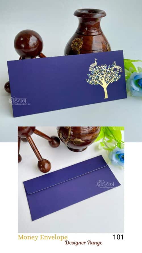 Peacock on Tree Golden Foil UV Print Money Gift Envelope Wedding Shagun Lifafa