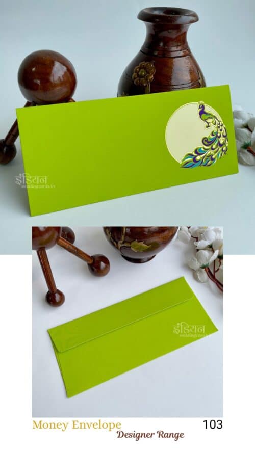 Bright Green Peacock Designer Money Gift Envelope Wedding Shagun Lifafa
