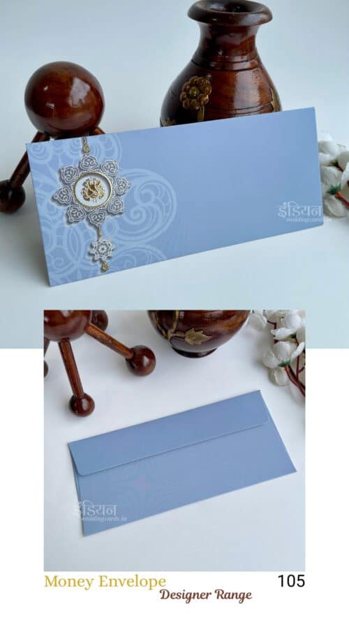 Light Blue Ganpati Money Gift Envelope Wedding Shagun Lifafa