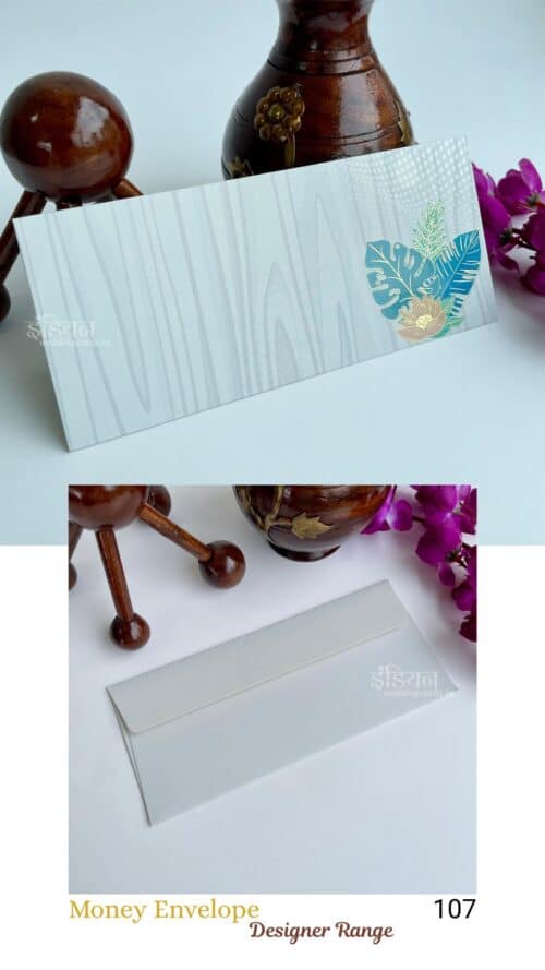 Wooden Print & Tropical Leaves Rectangular Money Gift Envelope Wedding Shagun Lifafa