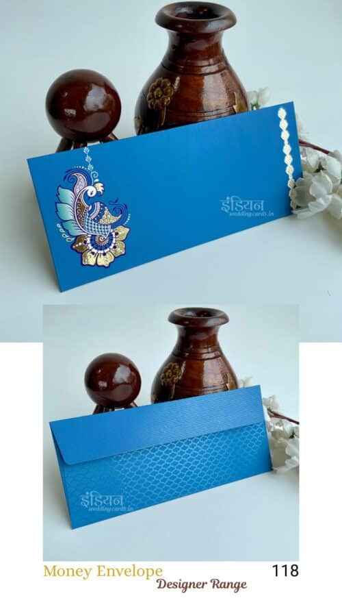 Peacock Theme in Gold foil UV Embossed Money Gift Envelope Wedding Shagun Lifafa