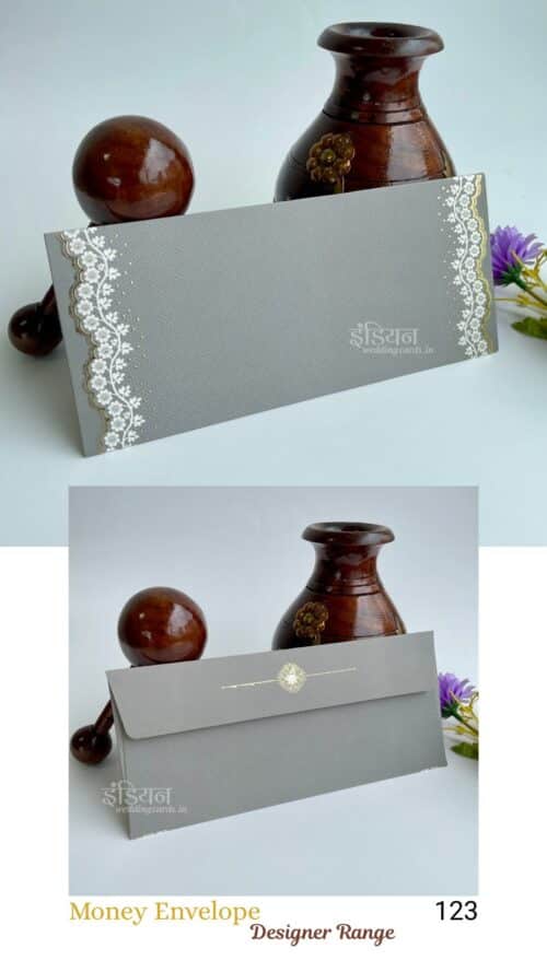 Simple Greyish & Gold Floral Money Gift Envelope Wedding Shagun Lifafa