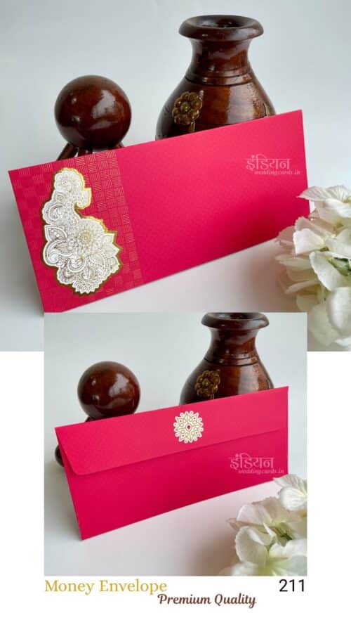 Fuchsia & Golden Henna Design Rectangular Money Gift Envelope Wedding Shagun Lifafa