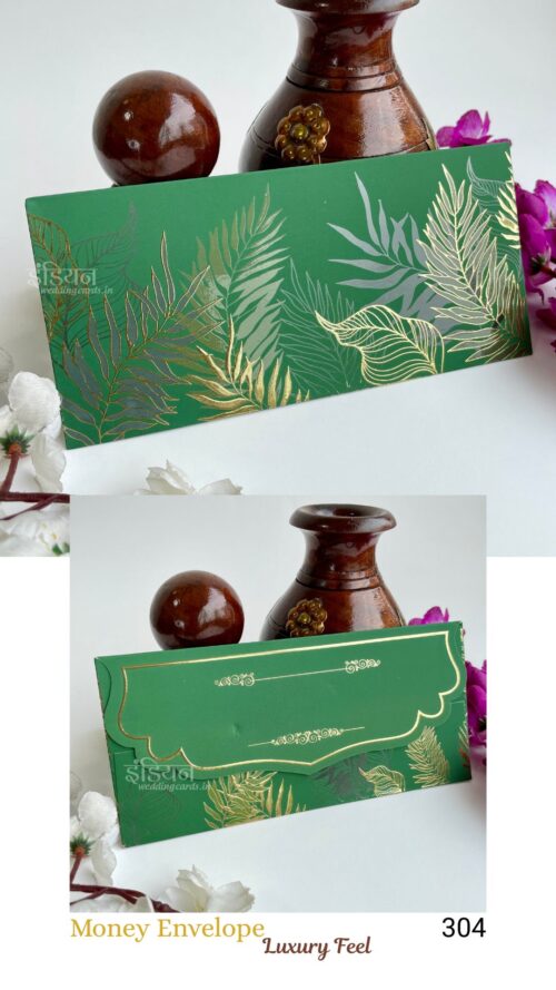 Luxury Forest Theme Golden Leave Embossed Gold Foil Money Gift Envelope Wedding Shagun Lifafa