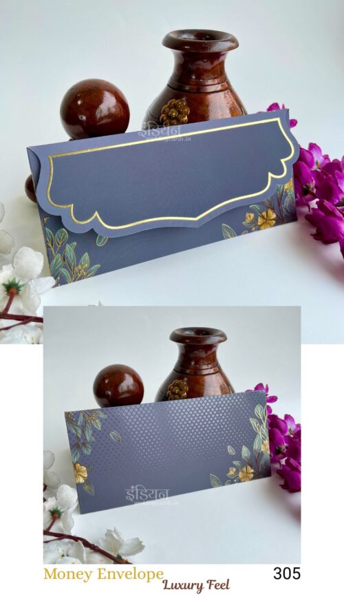 Blue Velvet Feel UV & Embossed Gold Foil Designer Money Gift Envelope Wedding Shagun Lifafa