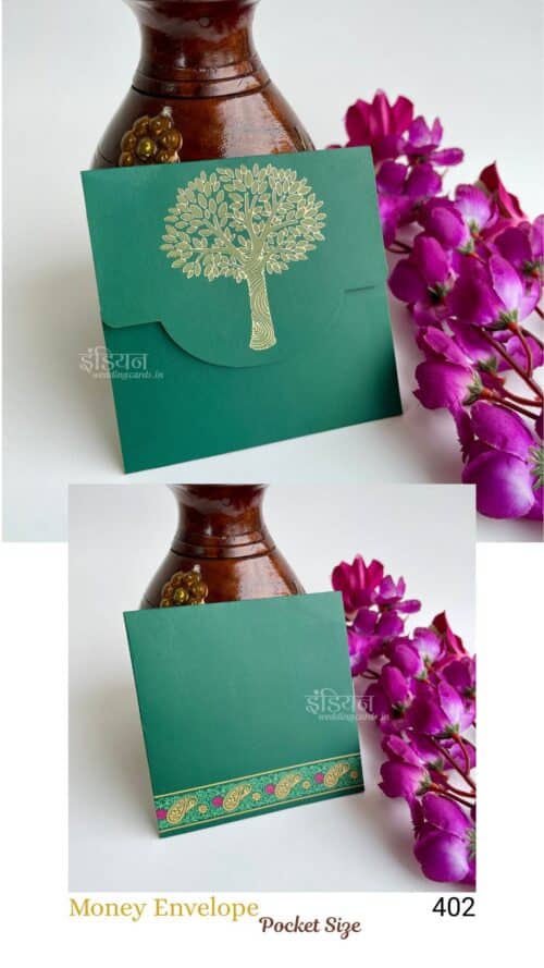 Life of a Tree in Green Square Money Gift Envelope Wedding Shagun Lifafa