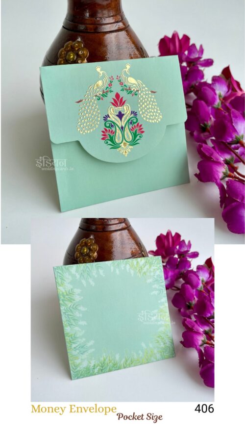 Golden Peacock Square Money Gift Envelope Wedding Shagun Lifafa