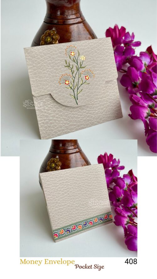 Leather Texture Flower Design Square Money Gift Envelope Wedding Shagun Lifafa