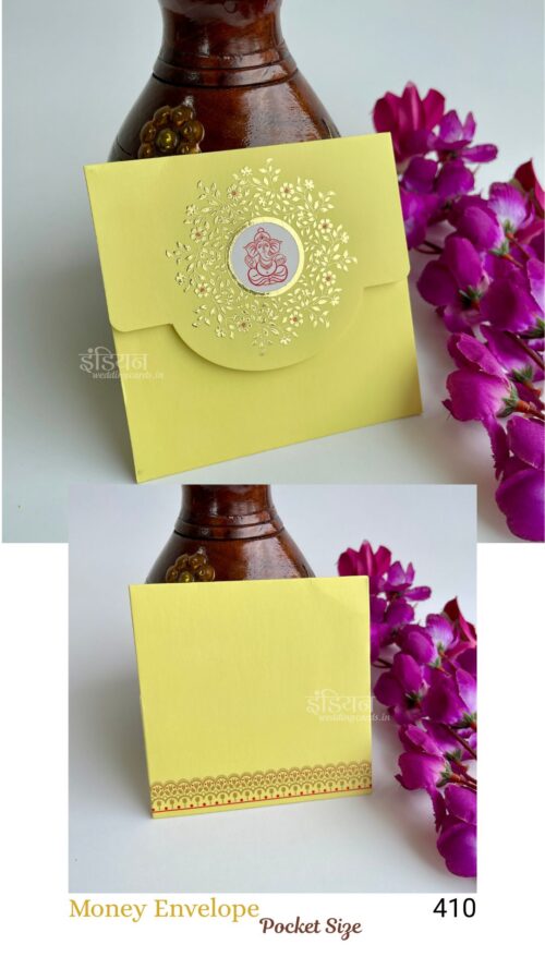 Yellow Square Ganpati Money Gift Envelope Wedding Shagun Lifafa