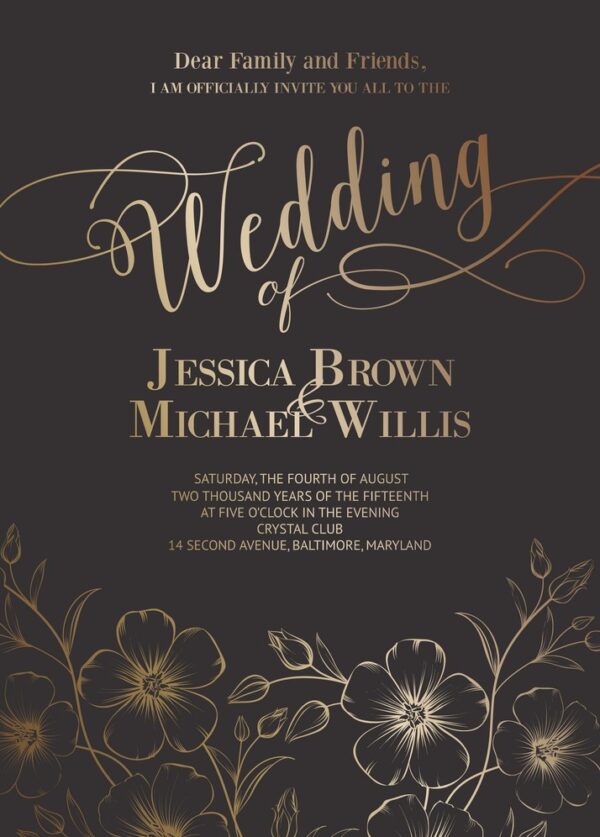Brown and Gold Foil Digital Wedding Card